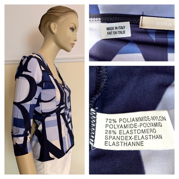 Nina Ricci Signature Monogram Top Nylon Blend Blue & Cream Made in Italy Sz 42 - Picture 2 of 9